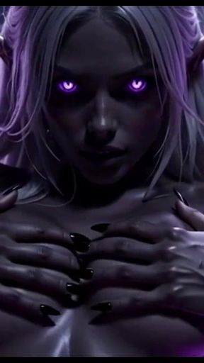 Black Gothic Dark Elf - Pale Hair Beauty Squeezing & Posing Explicitly