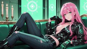 Pink-haired Leather Tech! Private Vibes in a Neon-lit Cyber Corridor.