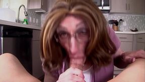 horny CD housewife sucks you off in the kitchen