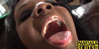 PASCALS SLUTS - Chubby Ebony girl with big tits gets fucked roughly on sofa (Pascal White)
