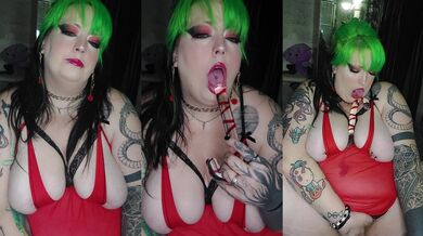 Your fat Santa wife show you how to suck a big candy cane while vaping