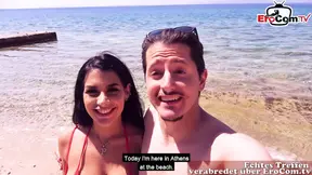 German tourist gets lucky with two sexy Latina teens at the beach