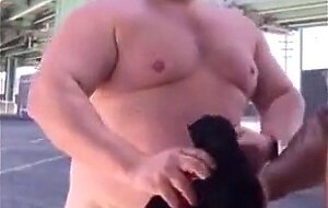Master and his hubby after their workout in the parking lot.
