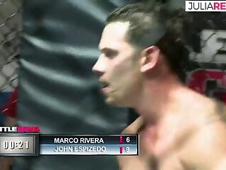 The winner of the cage fight immediately gets a fuck as a trophy