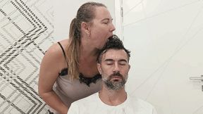 Licking the face with a lot of saliva
