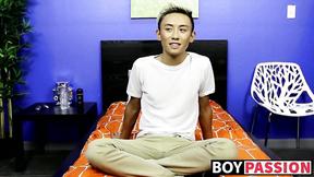 ”Asian twink strips naked & masturbates after an interview”