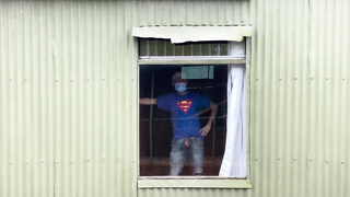 Plucky getting off by the window with jizz shot