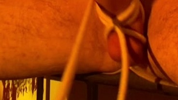 our friend's big hard cock being tied up
