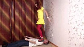 Active lassie steps on fingers, arms, and head of her pal, vf0444x 1080p