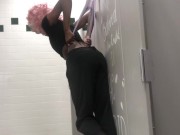 Hanging wedgie in public bathroom