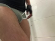COCK tease in the Public Shower ** Ball Stretcher **
