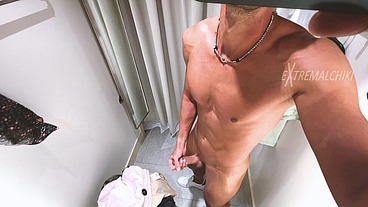 Naked twink wank in fitting room soft curtain