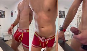 Fit guy vaping while gushing piss into his soaked underwear bulge