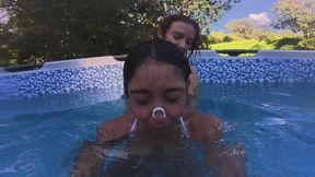 Girl-on-Girl Underwater Breath Control Challenge.
