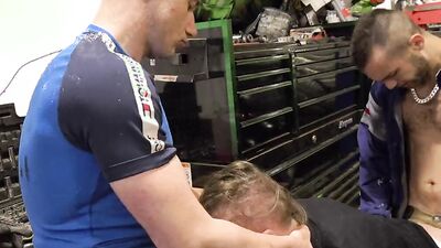 Blond jock sucks dick and gets rammed in an interracial gangbang