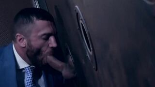 Classy hunk sucks a gloryhole cock before being hammered