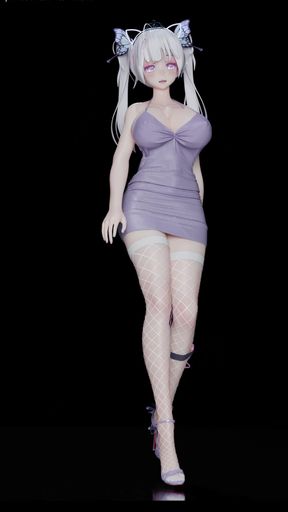 Exid - Hot Pink white Fishnet Stockings; Butt Plug; Twin Ponytails