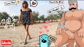 Hot shemale slut shoves plug up the ass in public wearing mini dress and hot green heels