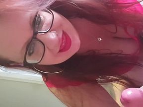 BBW mistress with Red lipstick blows my cock