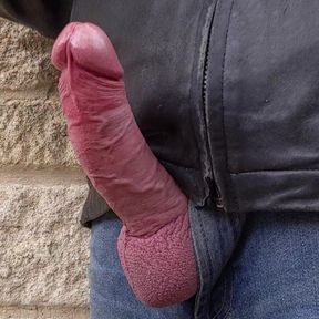 Outdoor Edging Hard Cock Cumming Wearing Leather Jacket and Jeans - Rockard Daddy