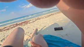milf sucks cock and swallows cum on the beach pov