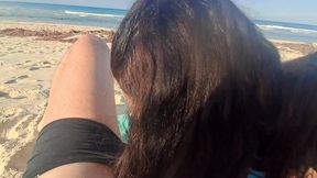 milf sucks cock and swallows cum on the beach pov