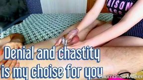 Femdom Edging Handjob, Orgasm Denial and Chastity Return