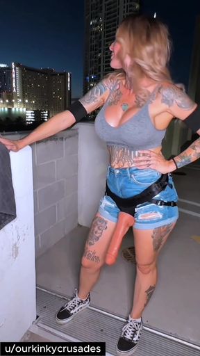 Curvy blonde dominatrix dominates in a solo femdom pegging session