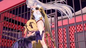 Fischl eats Ningguang's ass, then fucks her with a strapon cock -- Genshin Impact Hentai.