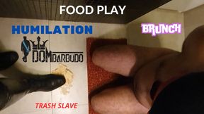 FOOD CRUSHING FETISH - TRASH SLAVE PLAY - THE SUBMISSIVE ATE THE FOOD CRUSHED BY THE DOMINATOR'S BOOTS