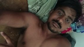 The man is masturbating at home