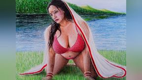 Erotic Art Or Drawing of A Hot Sexy Desi Indian Milf Bengali Bhabhi or Woman Fucking around Outdoors