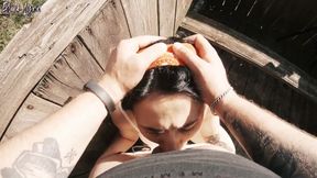 Blowjob Turned to Face Fuck and Throatpie on the Tower Near the Forest - Hot Brunette Stifled on Cum