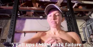 Blond female Lora Cross rips clothes off during workout