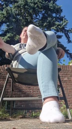 Show off my white ankle socks to tease you on your day today.