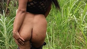 Big ass Latina walks naked outdoors