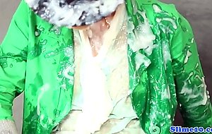 Euro beauty drenched while masturbating