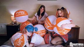 Q928 Three girls blow up 9 beach balls - 1080p