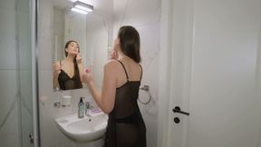 Passionate Morning Fucking with a Slobbery Blowjob and a Cum in Mouth Finish. This Brunette Loves a Big Cock.