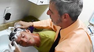 Sensual Hair Washing by Stepdad Richard Lennox for Son Jeff Drizzle.