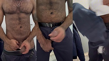Security guard ejaculated on his work uniform in a public restroom.