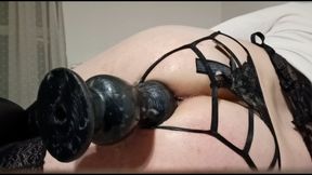 Streching my asshole with huge toys. Fist, anal plugs, big black dildos.