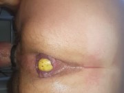 Putting potato in my gaped ass