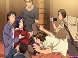Horny Hentai lady has three horny boys fucking her silly and filming it all