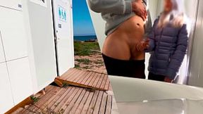 Beach Surprise - Caught jerking off, stranger helps finish cumming