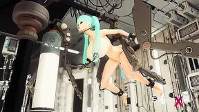 Space busty girl in cuffs gets fucked hard by sex robot in the lab