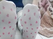 DIRTY WHITE SOCKS (WITH HEARTS) LONG FEET POV