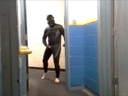 enemy frogman jerks off in gym hall