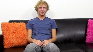 Twink enjoys nice interview before stroking his big penis