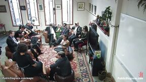 Babe gang bang banged at public party